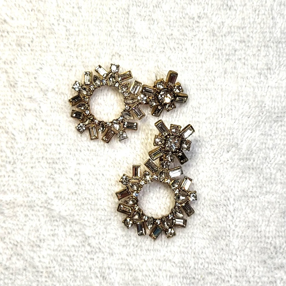 Rhinestone Circle Drop Statement Earrings / Pierced